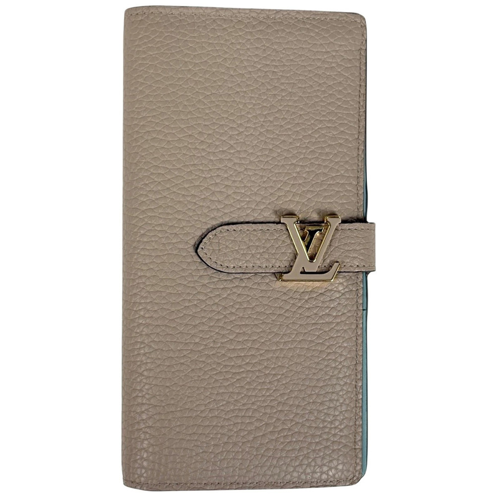 Louis Vuitton Vertical Wallet Long Leather Galet Blue
